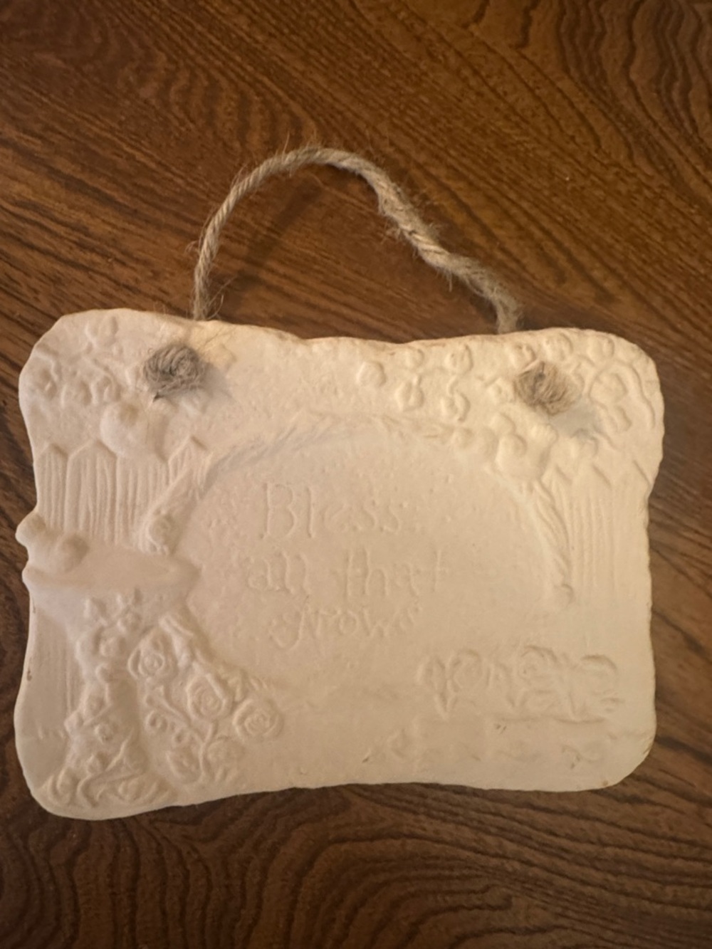 White Ceramic 'Bless All That Grow' Hanging Plaque for painting